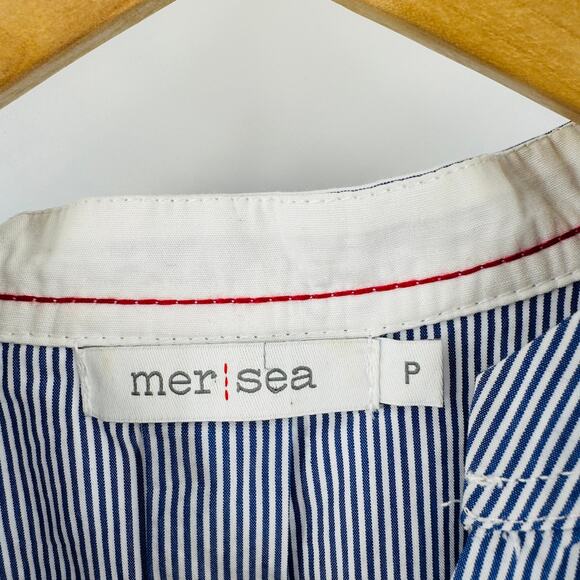 Mer.Sea Blue White Pinstripe Tunic Dress Split Hem 3/4 Sleeve Size Small - Picture 3 of 6